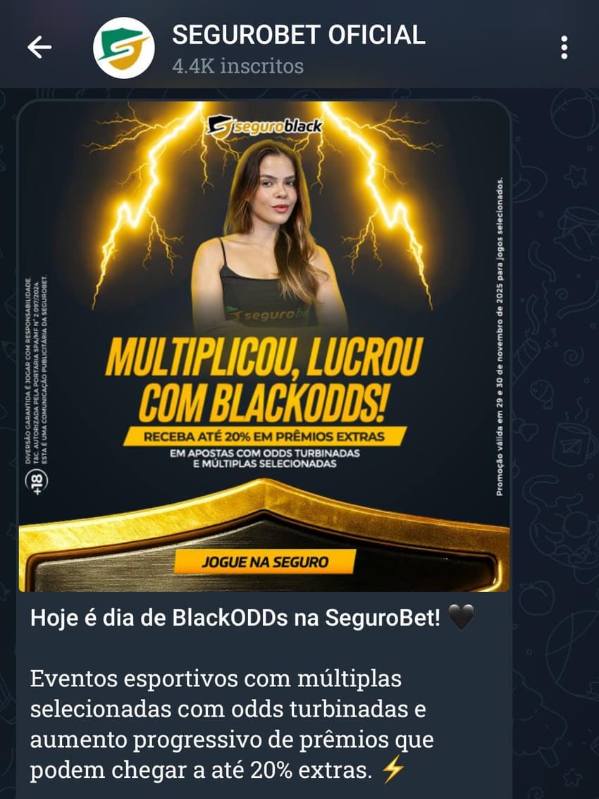 Captura de tela do grupo de apostas esportivas da Segurobet