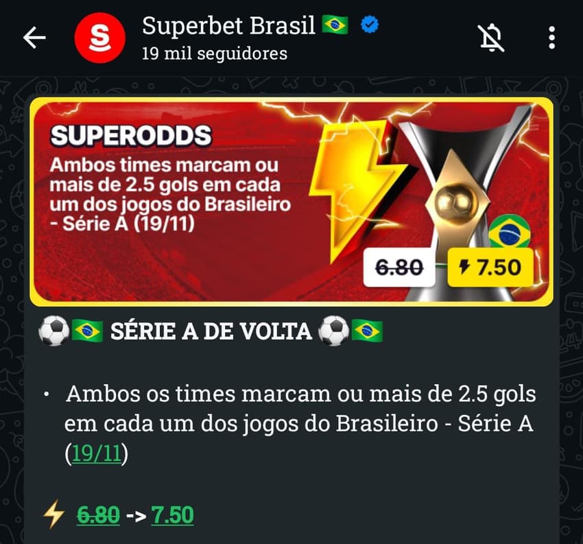 Captura de tela do grupo de apostas esportivas da Superbet