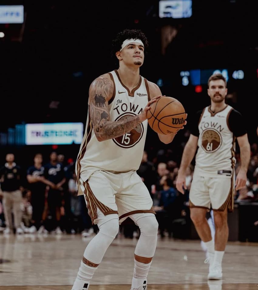 Gui Santos em ação pelo Golden State Warriors na NBA (Foto: Reprodução Instagram)