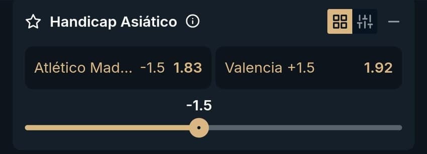 Captura de tela do mercado Handicap Asiático na Estrela Bet