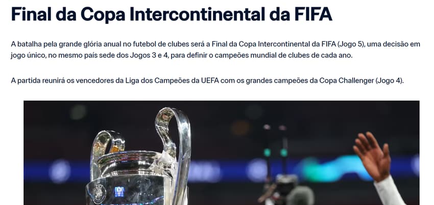 Site da Fifa confirma que campeões intercontinentais são campeões do mundo (Foto: Reprodução)