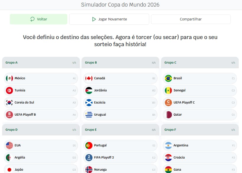 Simulador da Copa do Mundo Lance! na opção automática de preenchimento (Foto: Reprodução/Lance!)
