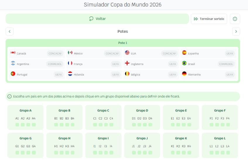 Simulador da Copa do Mundo de forma manual (Foto: Reprodução/Lance!)
