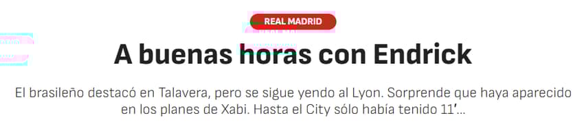 Jornal "As" sobre a situação de Endrick no Real Madrid (Foto: Reprodução/As)