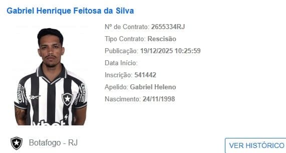 Botafogo rescindiu contrato com o zagueiro GabrieL Silva (Foto: Reprodução)