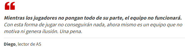 Leitor do jornal "As" sobre a fase atual do Real Madrid (Foto: Reprodução/As)