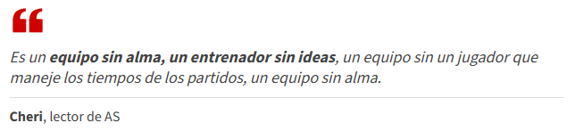 Leitor do jornal "As" sobre a fase atual do Real Madrid (Foto: Reprodução/As)
