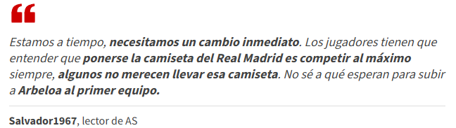 Leitor do jornal "As" sobre a fase atual do Real Madrid (Foto: Reprodução/As)