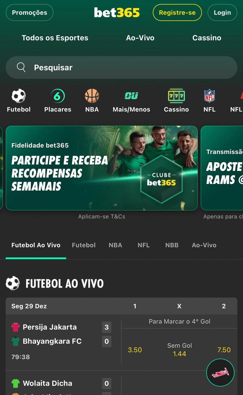 Captura da tela inicial da bet365 registrada no dia 29/12/2025, às 11:25.