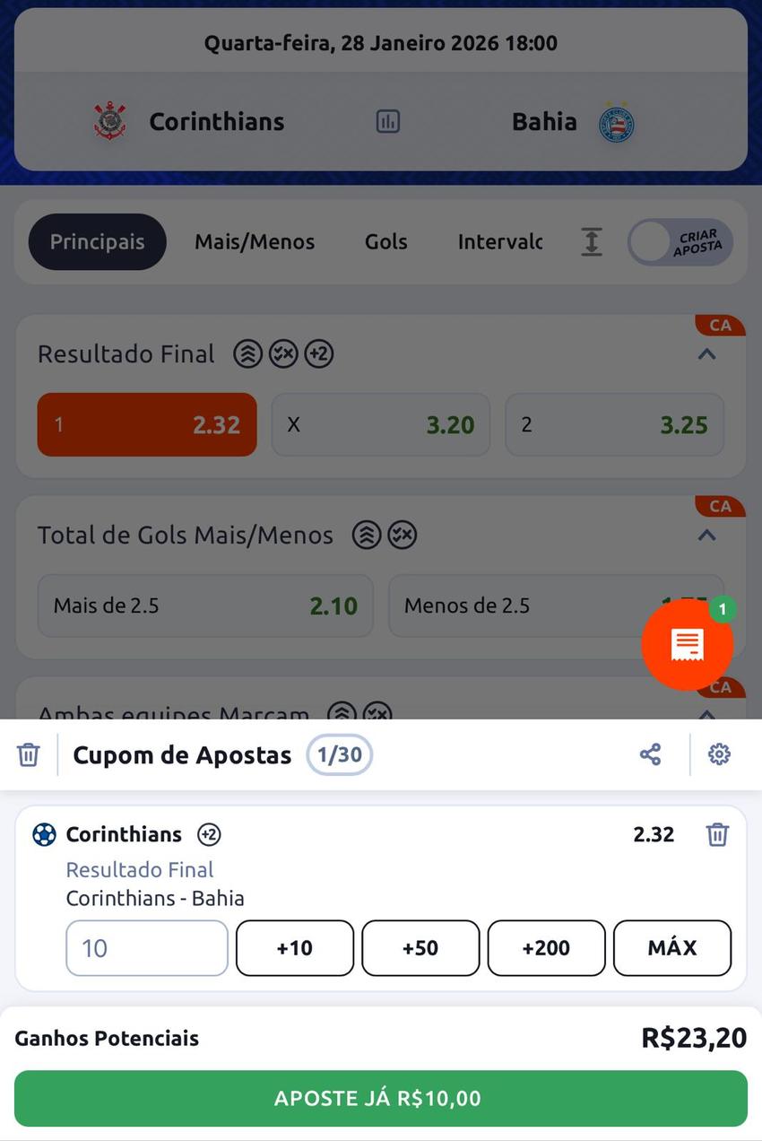 Captura da tela do cupom de apostas na Betano.