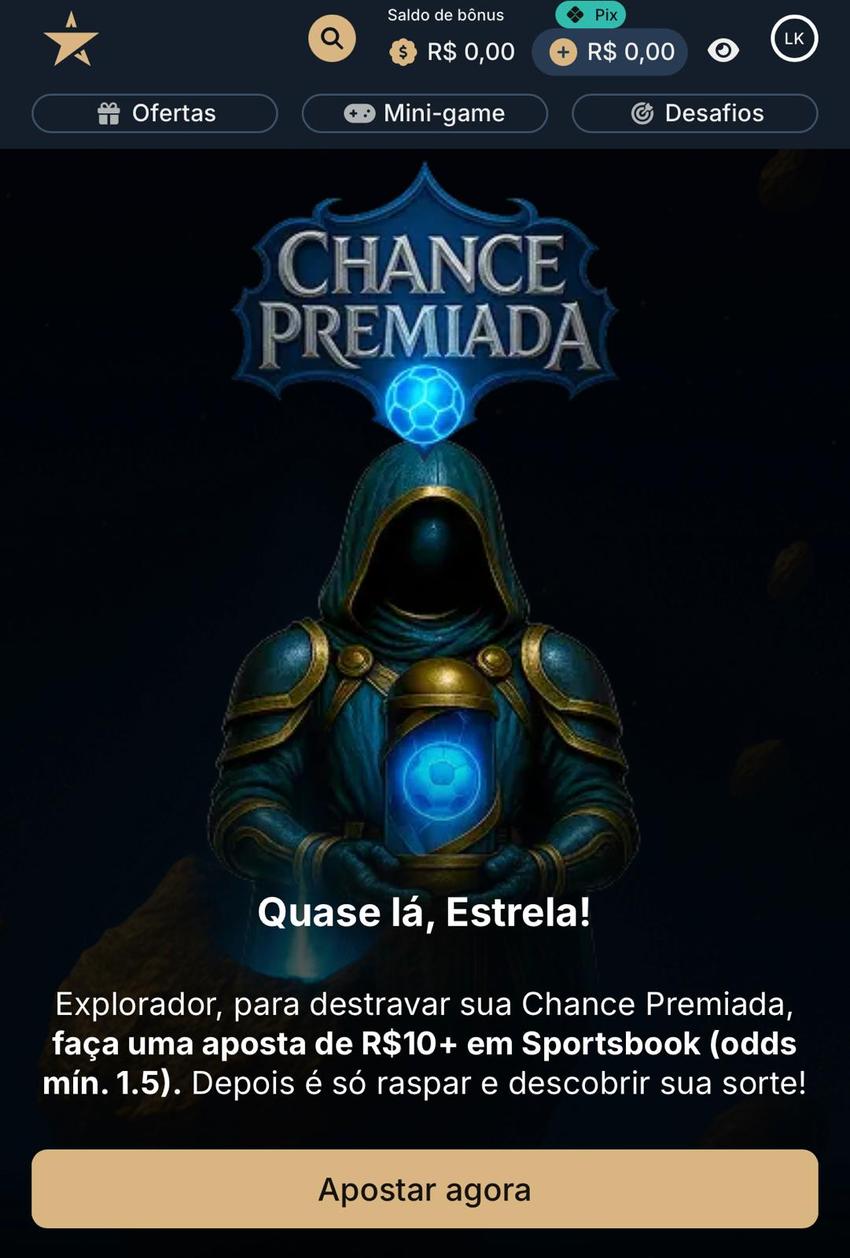 Captura de tela da promoção Chance Premiada da plataforma de jogos de apostas Estrela Bet.
