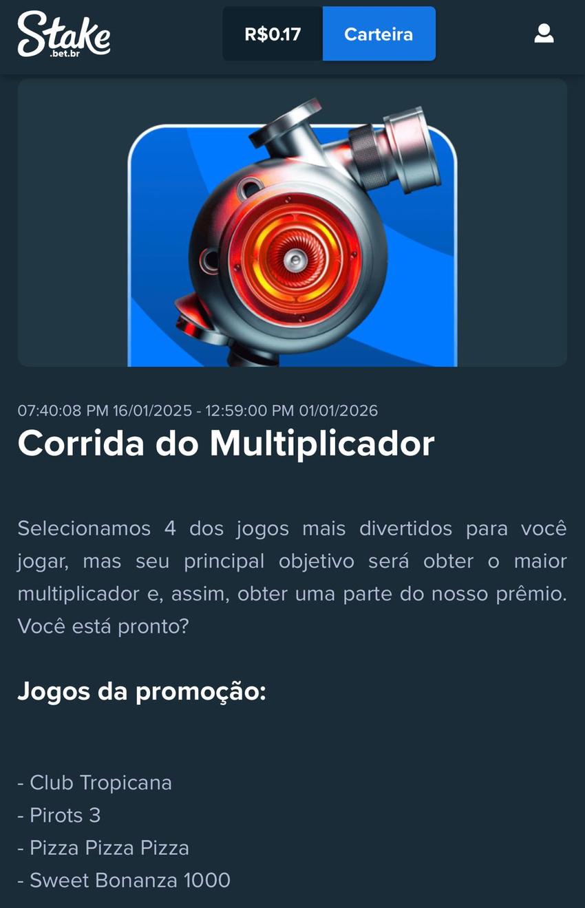  Captura da tela da Corrida do Multiplicador, uma promoção de jogos de apostas da Stake.