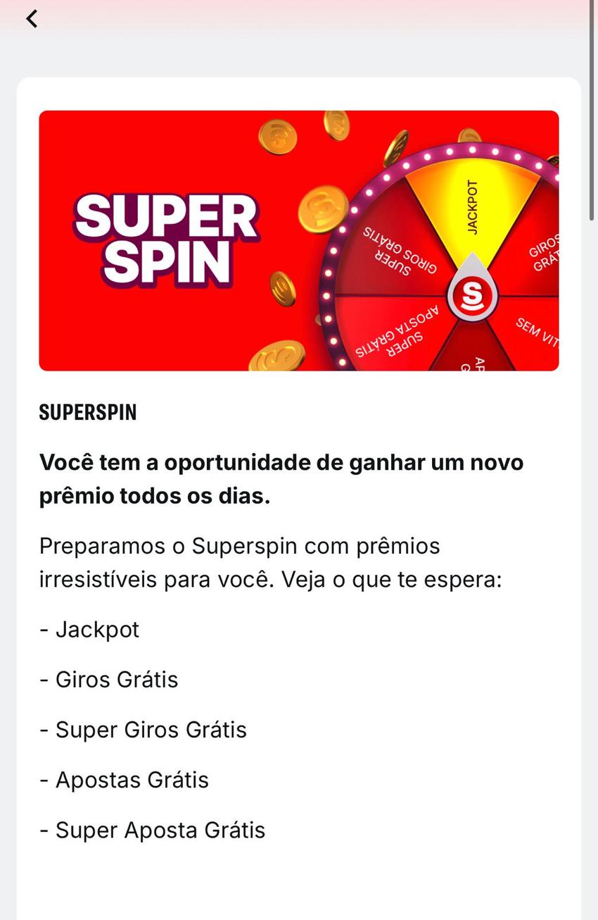 Captura da tela da SuperSpin, promoção da casa de jogos de aposta Superbet.