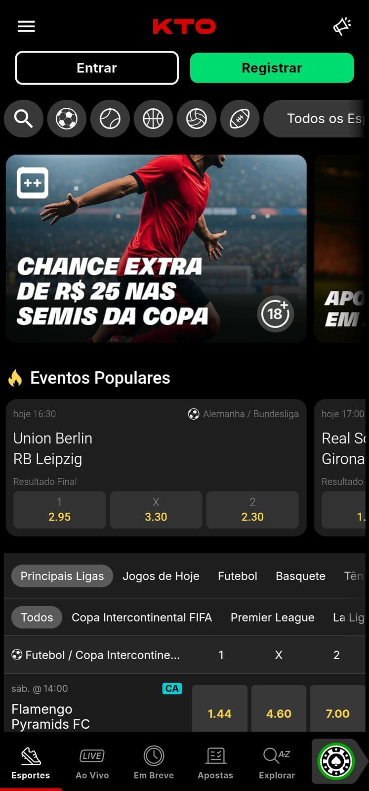 Captura de tela no aplicativo oficial da KTO.