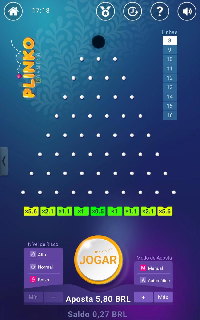 Captura de tela do Plinko, um dos melhores jogos de cassino, disponível na BetBoom.