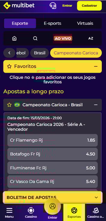 Apostas a longo prazo no Cariocão na Multibet