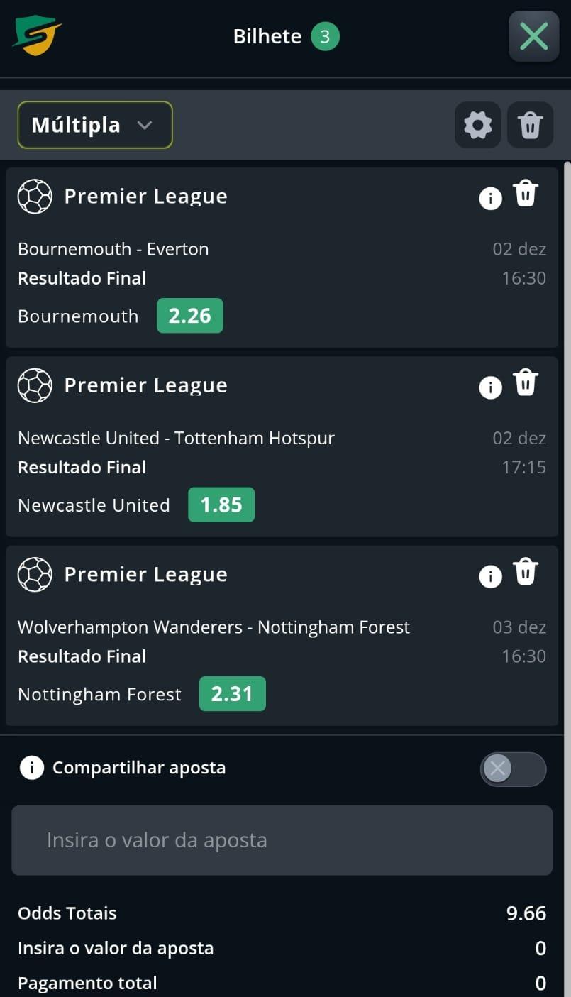 Captura de tela do bilhete de apostas Múltiplas na Seguro Bet com o bônus de Múltipla Turbinada.