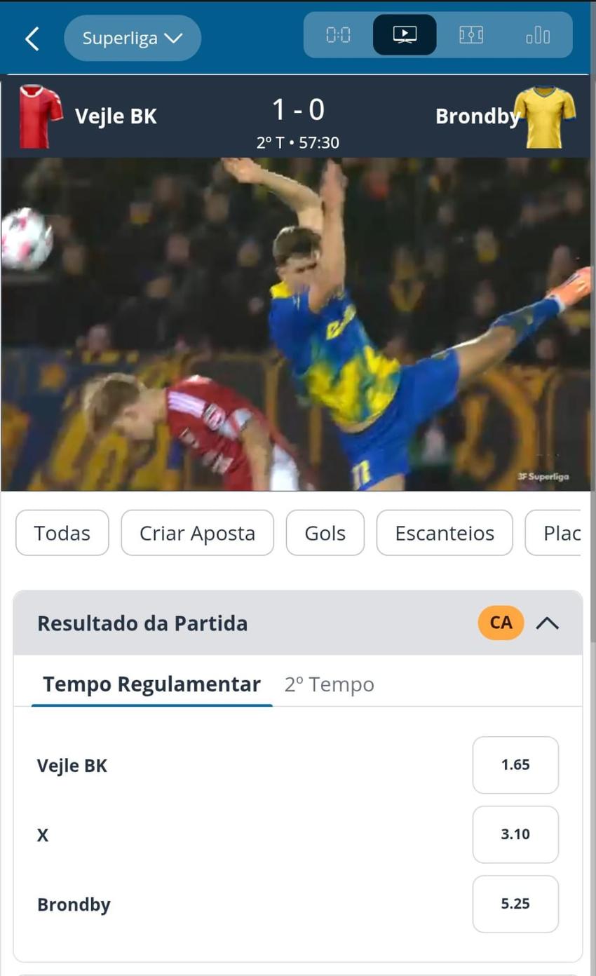 Captura de tela da transmissão ao vivo da Sportingbet