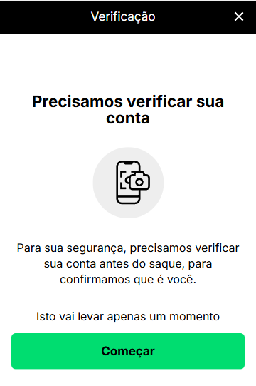 Verificação de identidade da KTO antes do saque