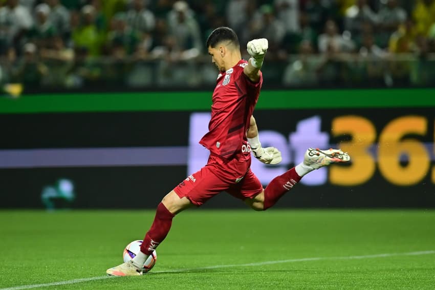 Gabriel Brazão durante a partida entre o Santos e o Palmeiras, na Arena Barueri. (Foto: Eduardo Carmim/Photo Premium/Gazeta Press)