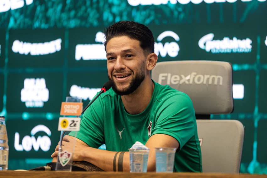 Jemmes em entrevista coletiva pelo Fluminense (Foto: Marina Garcia/ Fluminense FC)