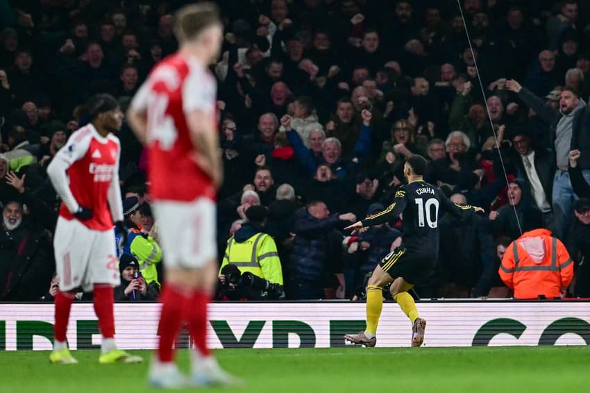 Matheus Cunha comemora gol do United sobre o Arsenal (Foto: Ben STANSALL / AFP)