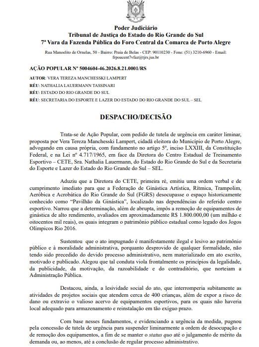 Parte da liminar obtida pela Federação (Foto: Reprodução)