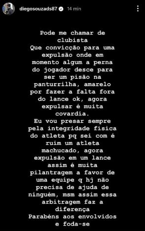 Diego Souza, em seus storys (Foto: Reprodução/Instagram)