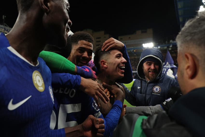 Enzo Fernández marcou o gol da vitória do Chelsea sobre o West Ham, pela Premier League (Foto: Adrian Dennis / AFP)