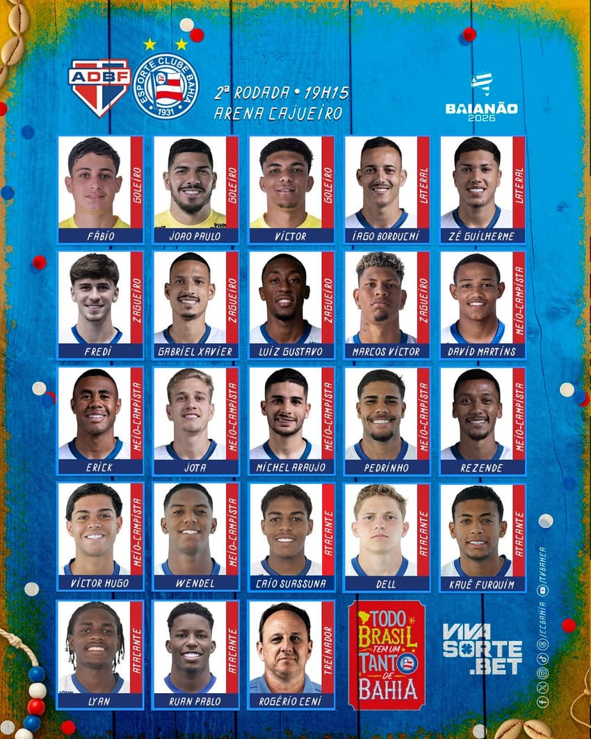 Relacionados do Bahia para a partida contra o Bahia de Feira (Foto: divulgação)