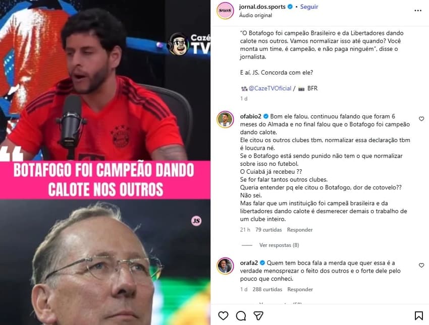 Rafael, ex-Botafogo, criticou o jornalista Gabriel Simões da Cazé TV (Foto: Reprodução)