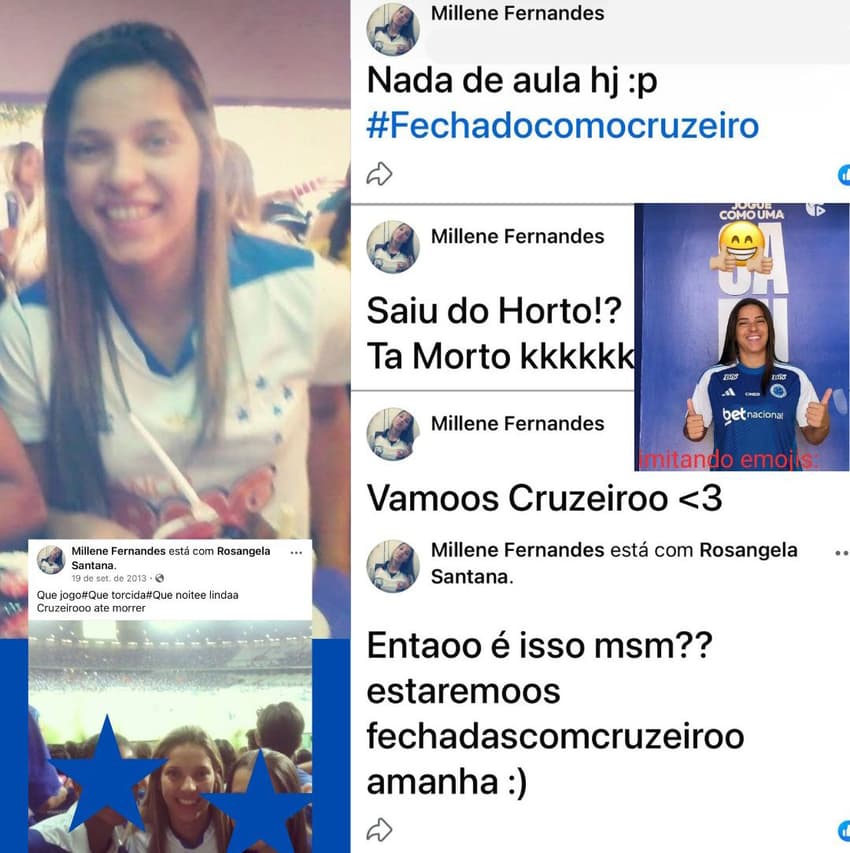 Prints de Millene Fernandes, nova jogadora do Cruzeiro, nas redes sociais. (Foto: reprodução/redes sociais)
