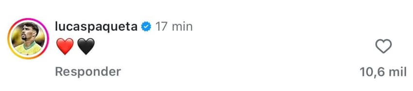 Lucas Paquetá comenta em publicação do Flamengo (Foto: Instagram/Flamengo)