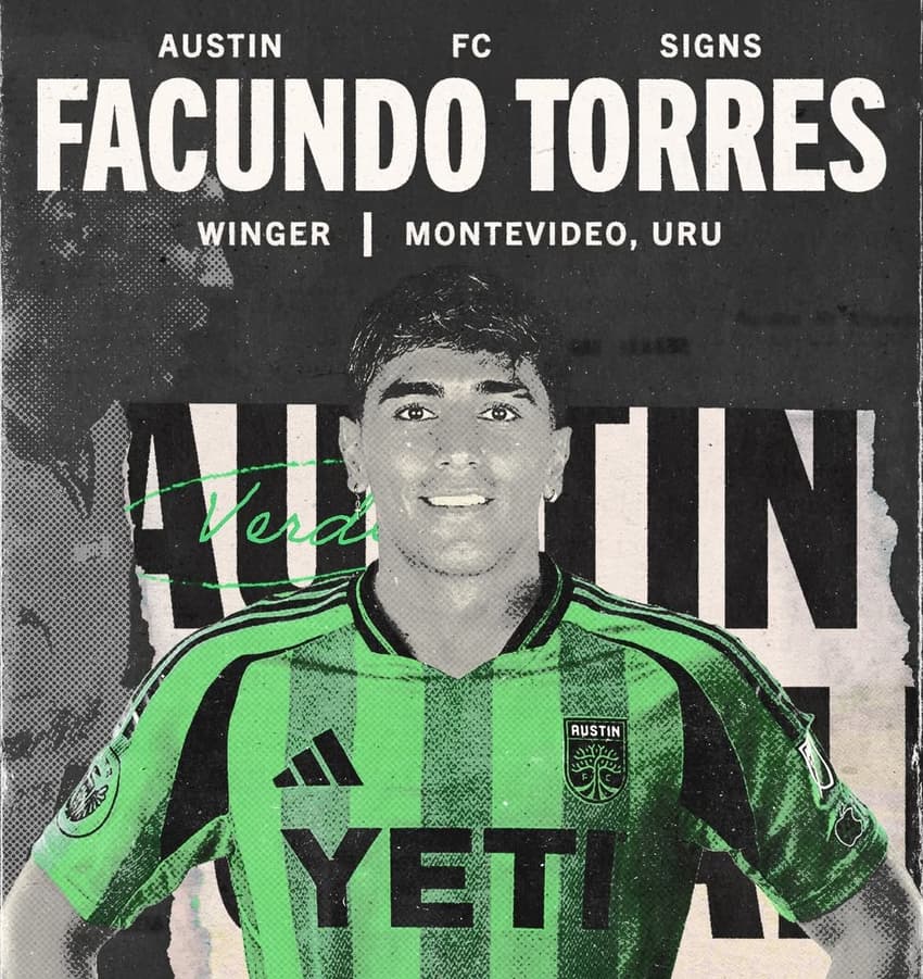 Facundo Torres, ex-jogador do Palmeiras, foi anunciado oficialmente pelo Austin FC, dos Estados Unidos (Foto: Reprodução)