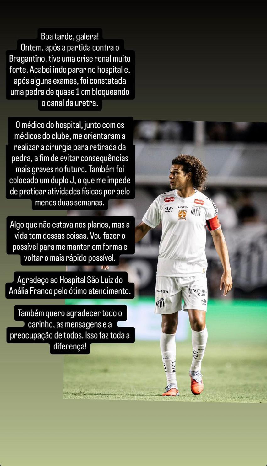 Willian Arão faz post no story do instagram explicando procedimento cirúrgico. (Foto: Divulgação/ Internet)