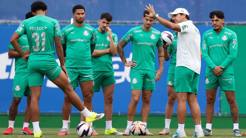Elenco do Palmeiras durante preparação para partida contra o Botafogo-SP; veja detalhes de onde assistir (Foto: Divulgação/Palmeiras)