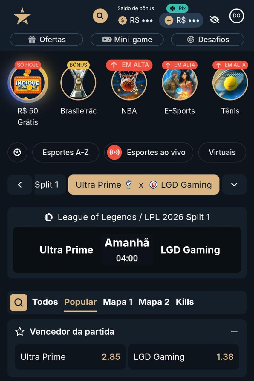 Captura de tela da Estrela Bet com aposta em League of Legends.