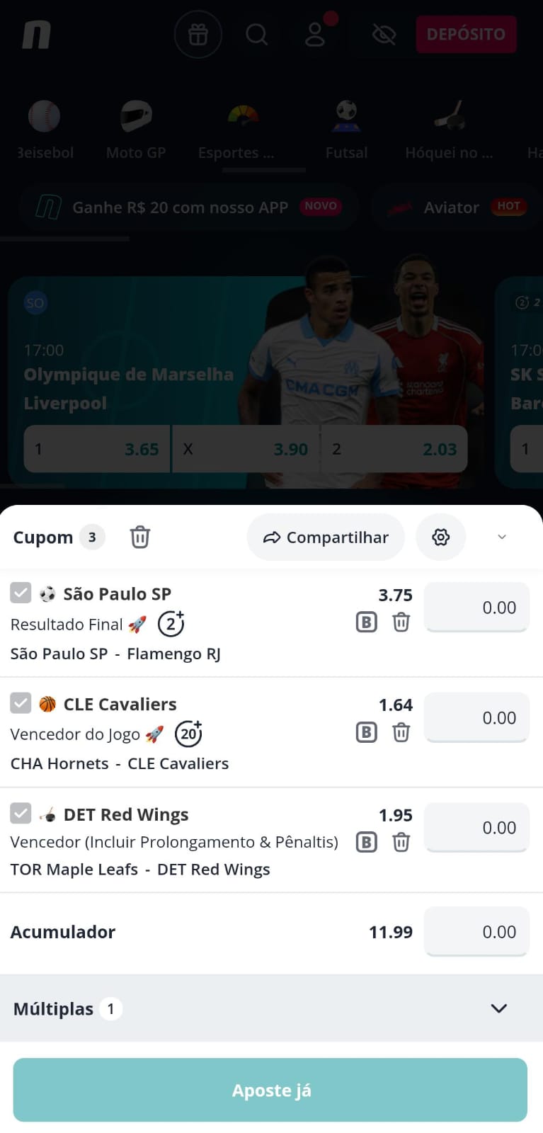 Captura de tela do Cupom de Aposta com Pagamento Antecipado na Novibet.