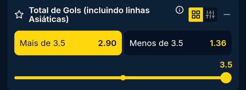 Captura de tela com aposta em Total de Gols Mais de 3.5 na Estrela Bet