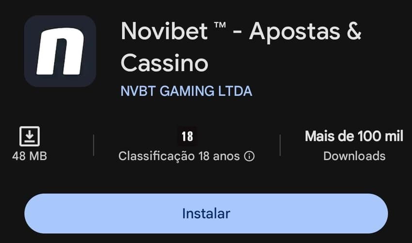 Captura de tela do aplicativo Novibet Cassino para Android