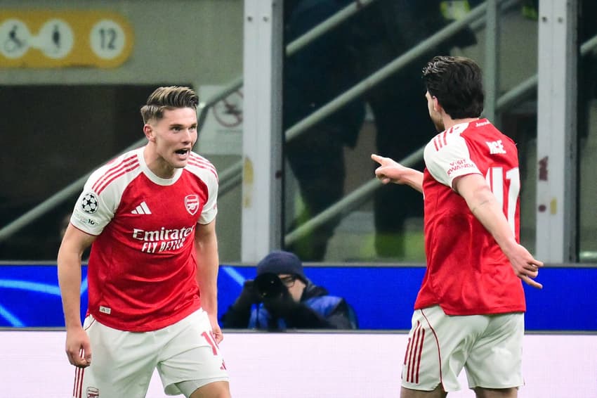 Viktor Gyokeres marcou o terceiro gol do Arsenal na vitória sobre a Inter de Milão, pela Champions League (Foto: Stefano RELLANDINI / AFP)