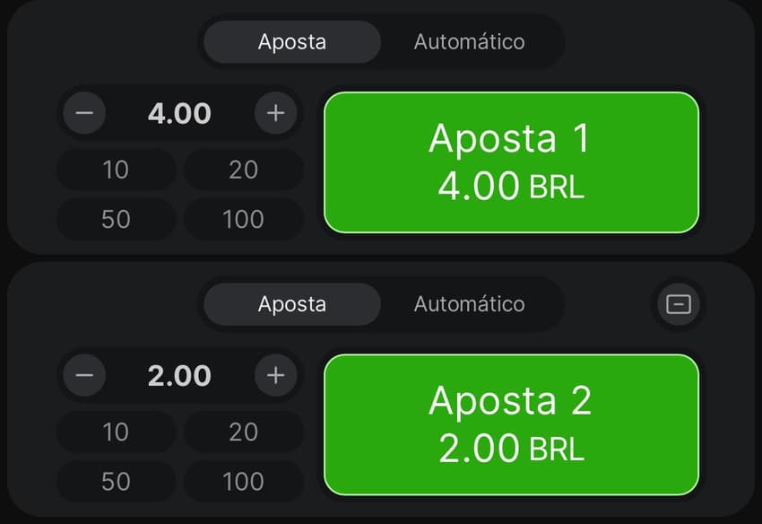 Captura de tela das grades de apostas duplas no jogo do aviãozinho da bet365.