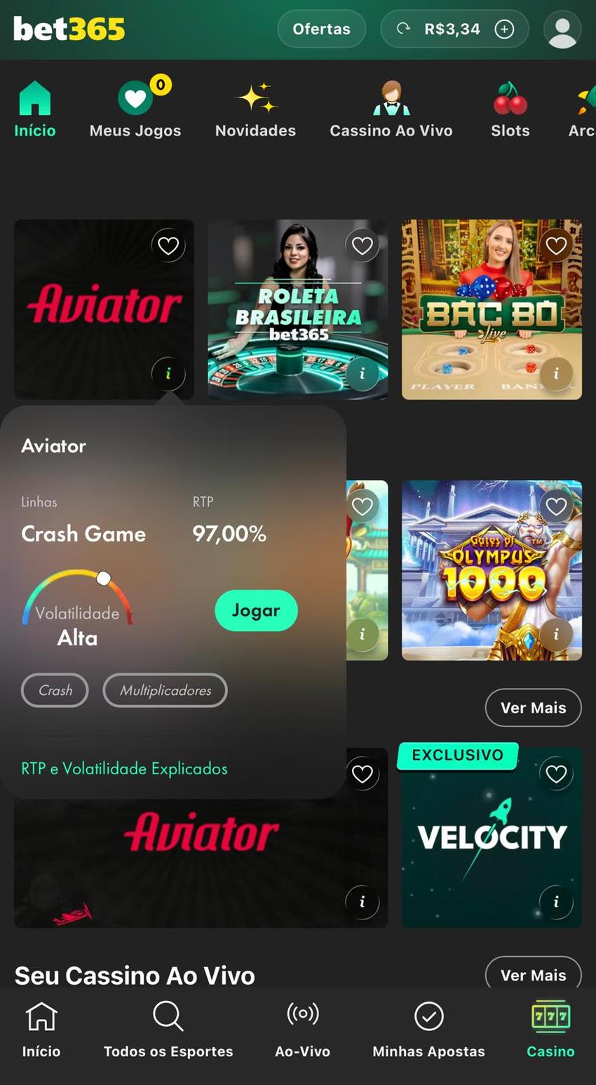 Captura de tela do Aviator na bet365, um dos mais populares jogos de crash da plataforma.