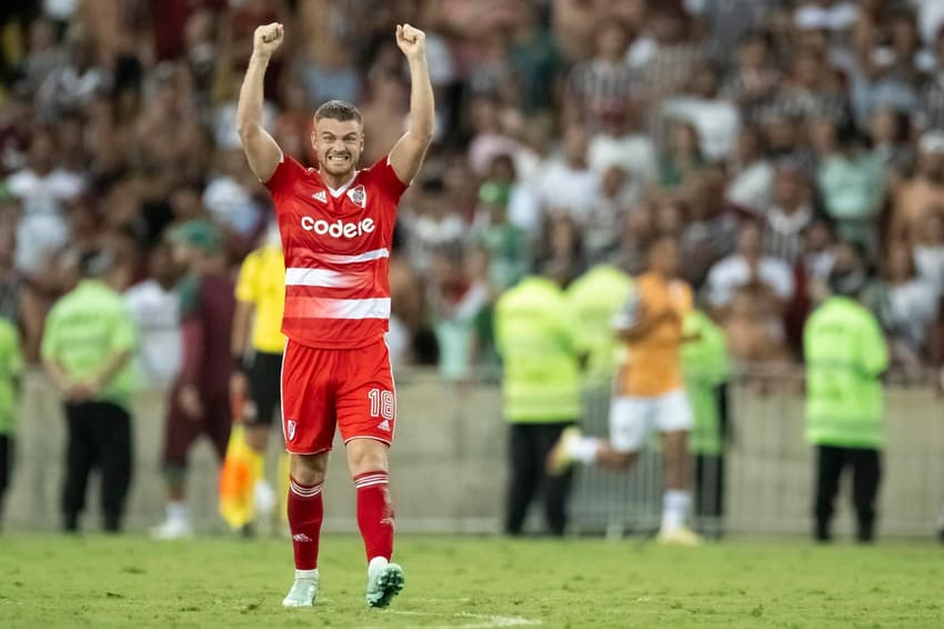 Lucas Beltrán (#18) celebra gol do River Plate na partida contra o Fluminense, no Maracanã, válida pela Libertadores de 2023 (Foto: Jorge Rodrigues/Gazeta Press)