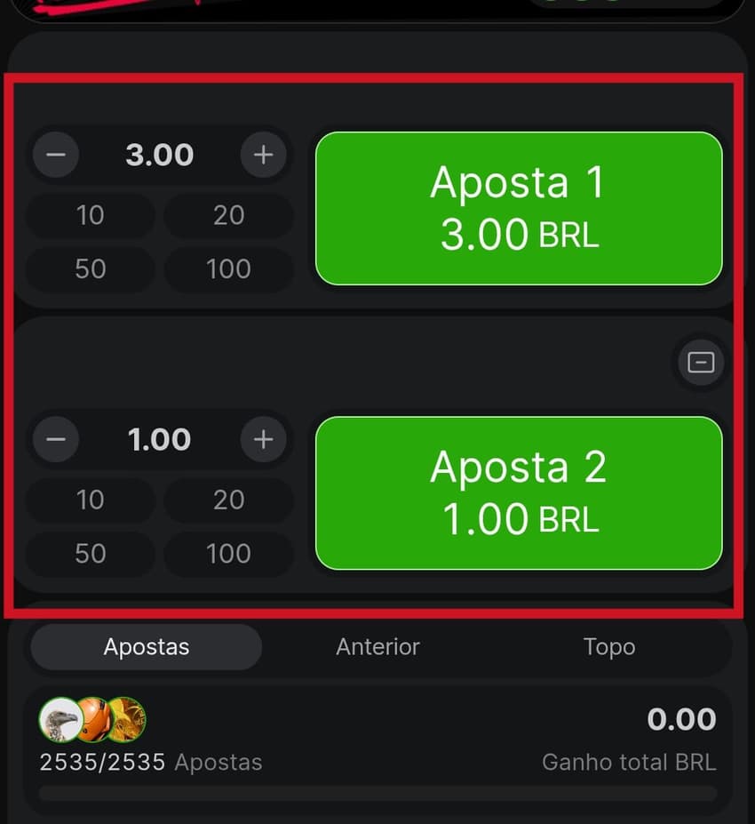 Captura de tela das grades de apostas duplas no jogo do aviãozinho da bet365.