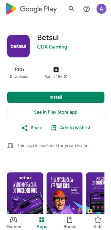 Aplicativo Betsul disponível para download na Google Play Store