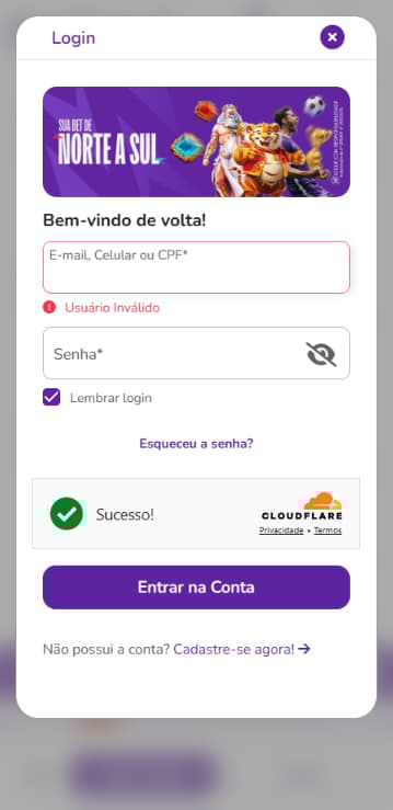 Tela de login da Betsul com campo de e-mail e senha