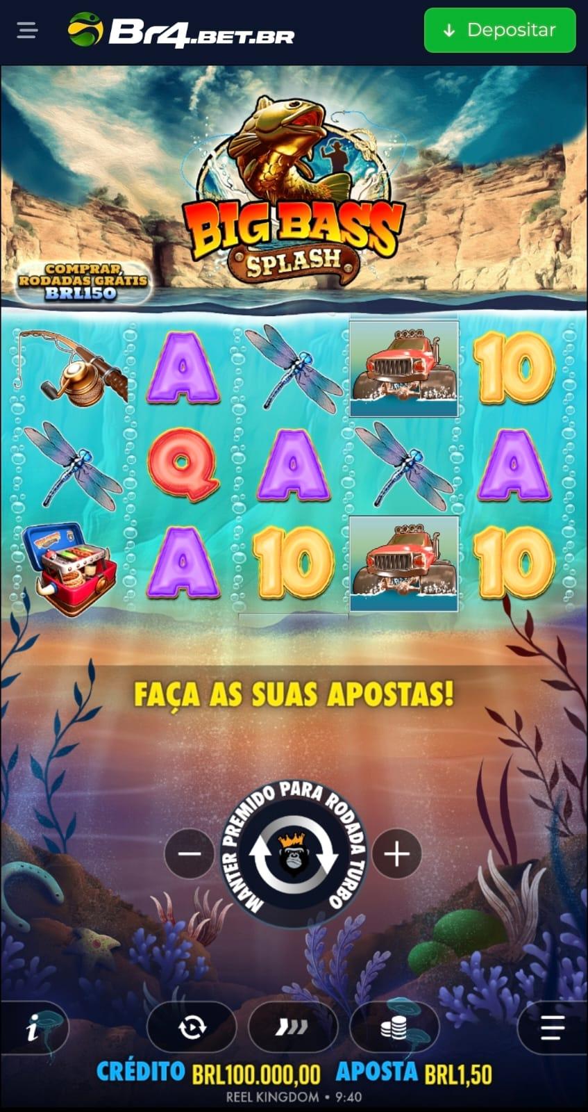 Captura de tela do Big Bass Splash, um dos melhores slots da BR4Bet.
