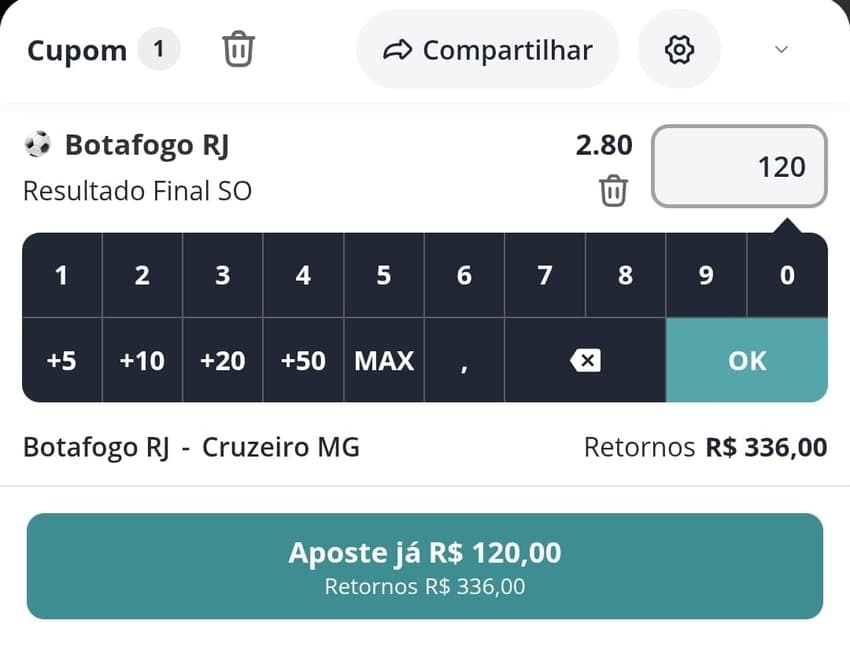 Captura de tela do bilhete de apostas na Novibet com as odds atualizadas do jogo entre Botafogo e Cruzeiro no dia 29/01/2026 às 11:46.
