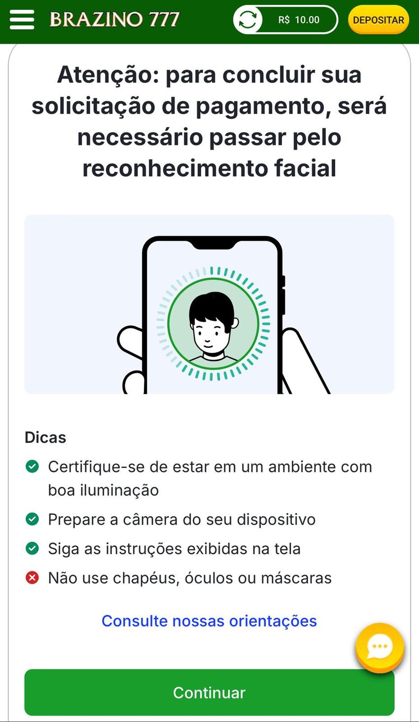 Captura da tela de verificação da Brazino777.